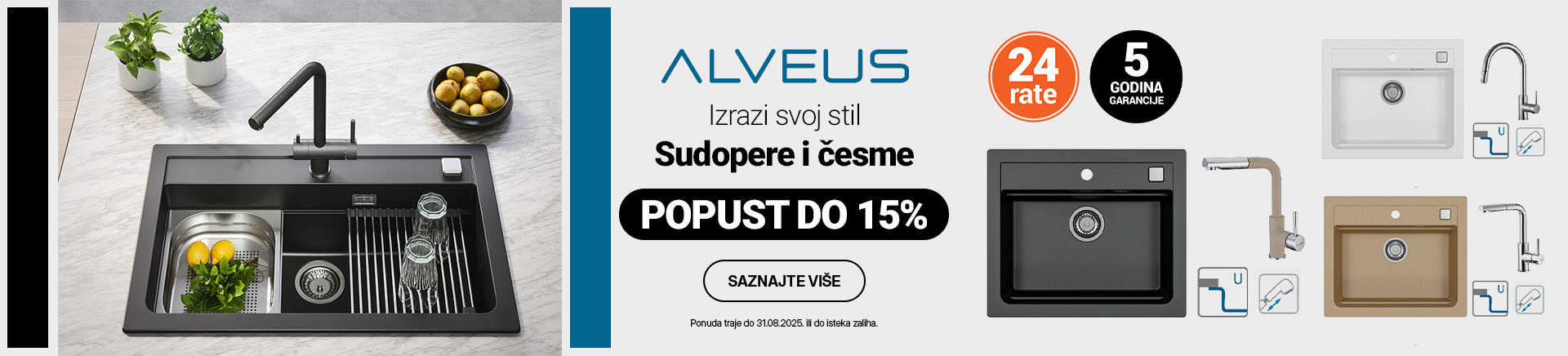 Alveus sudopere i česme – visokokvalitetni kuhinjski elementi uz posebne popuste. Iskoristite akciju i obnovite svoj kuhinjski prostor modernim sudoperama i česmama