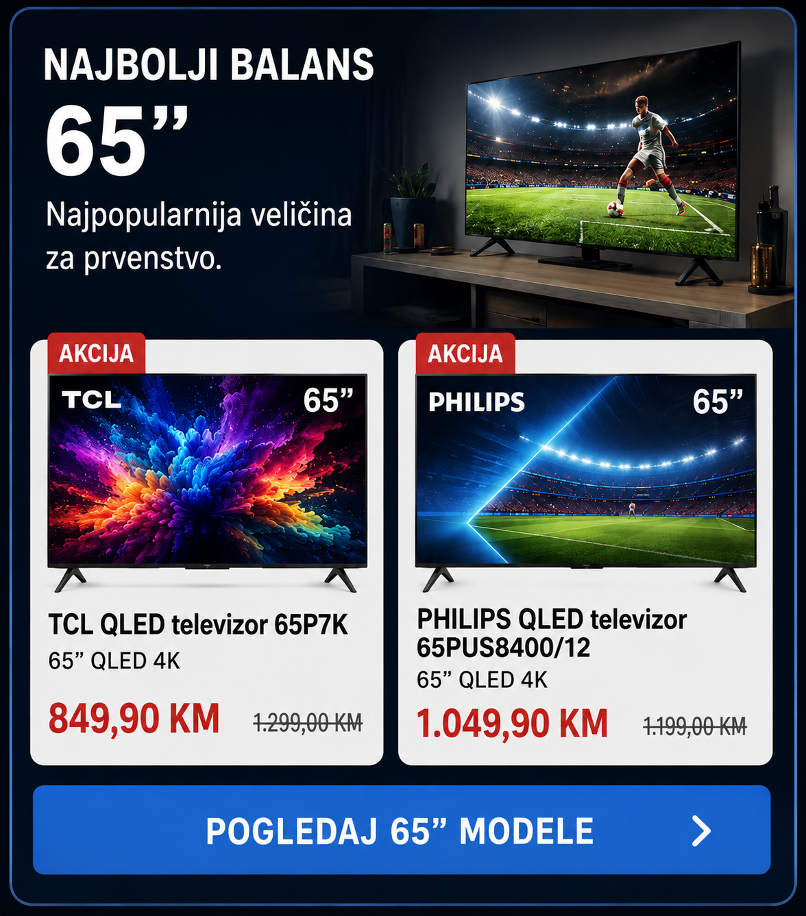 65 inča televizori najbolji balans za prvenstvo