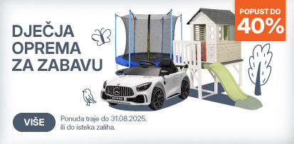 Trampoline, djecja dvorista, auti na akumulator na ljetnoj akciji