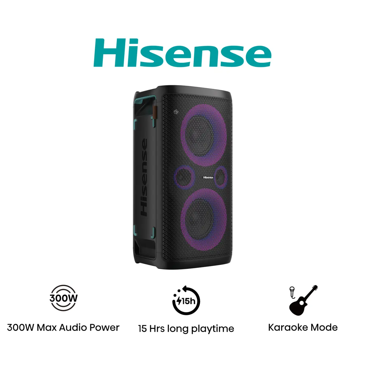 Hisense PARTY ROCKER STORM, 300W, 15h baterija, Wirelles charger phone, Light effect, Bluetooth 5.0, IPX4 vodootporan, Karaoke model