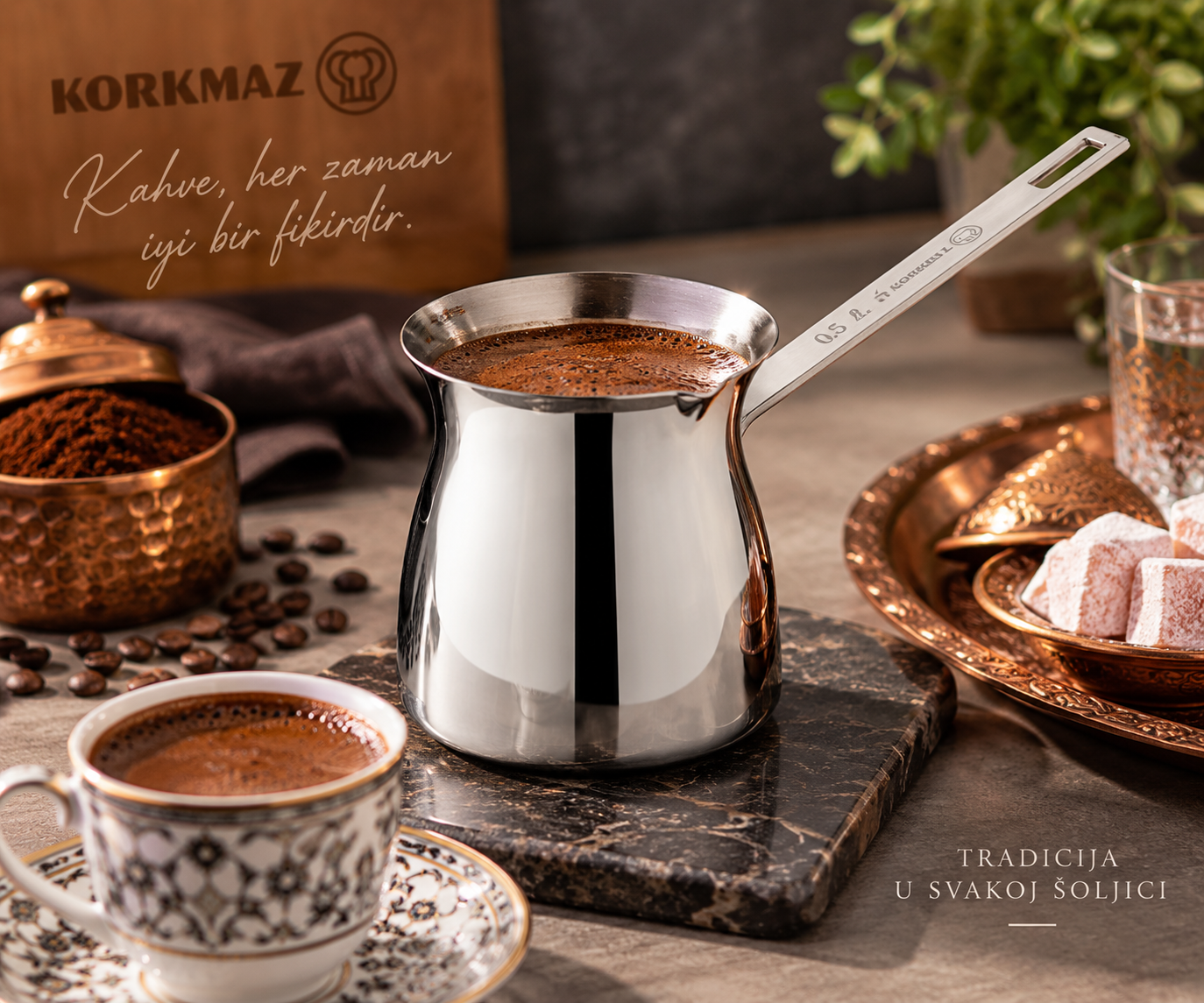 Korkmaz Terra džezva sa fildžanom bosanske kafe i lokumom