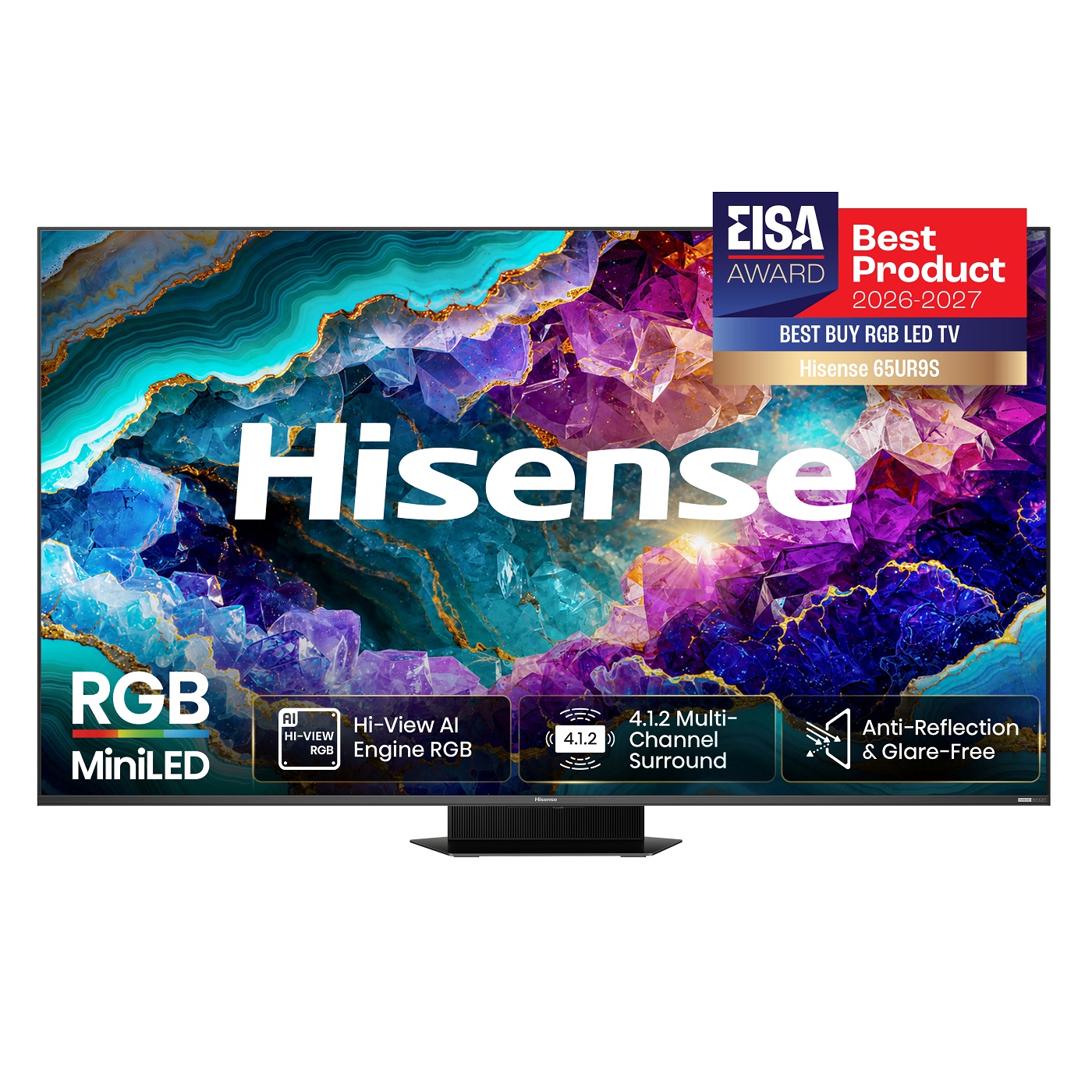 Hisense RGB MiniLED 65UR9S, 4K Ultra HD, Smart TV, VIDAA U9, Smart OS, 170 Hz, 4.1.2 surround (90W), Bez odsjaja i refleksije, Osvjetljenje do 5000 nita, USB-C, Crni