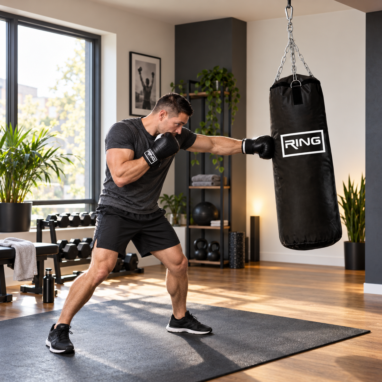 Muškarac vježba udarce na RING RS DZ85 vreći za boks