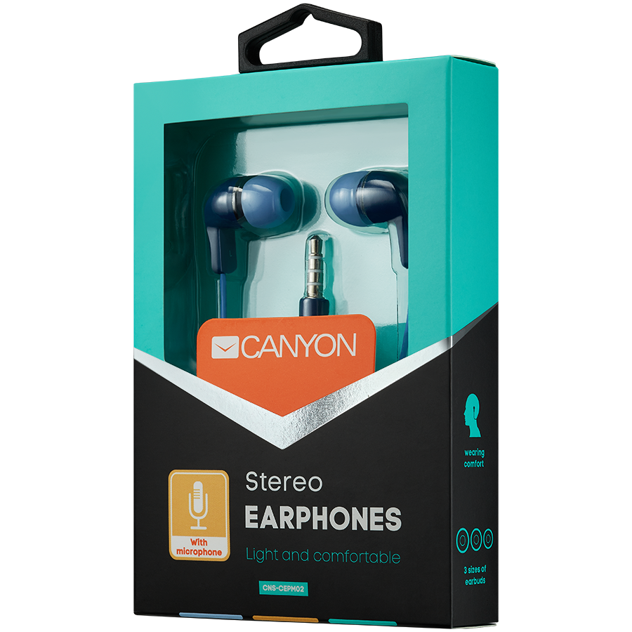 Stereo Earphones with inline microphone, Blue