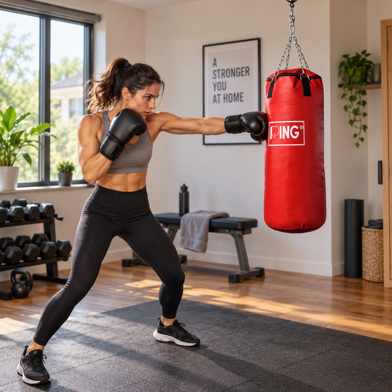Muškarac trenira na RING RS DZ85 Red vreći za boks u sportskoj sali